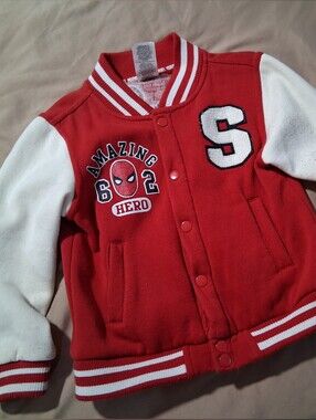 Marvel Spiderman Red & White Kids Varsity Jacket with 'S' Patch